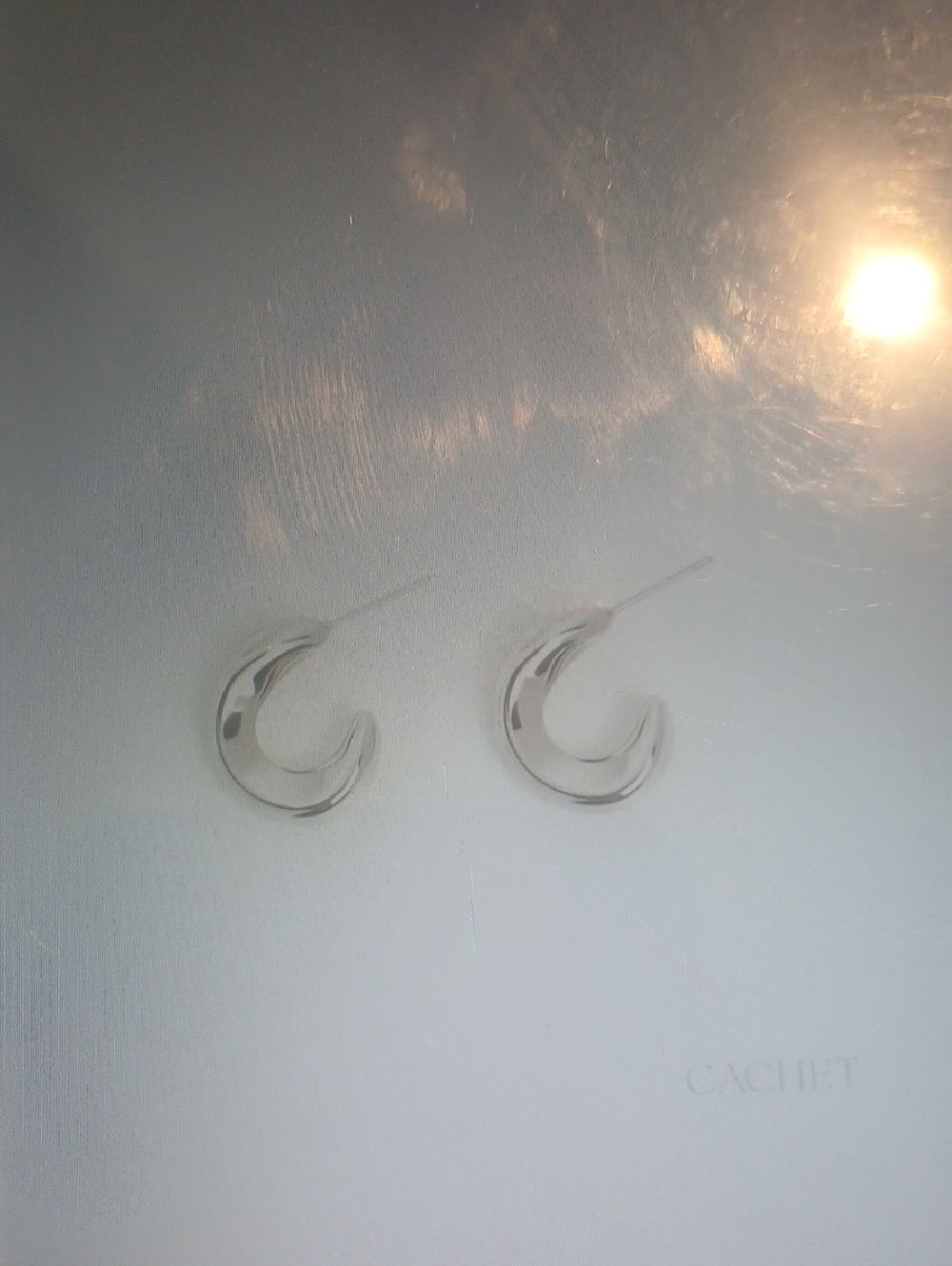 Cachet Polished Silver Crescent Hoop Earrings